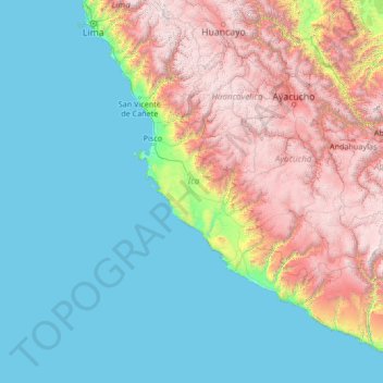 Mappa topografica Ica, altitudine, rilievo