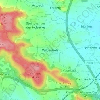 Mappa topografica Wildenholz, altitudine, rilievo