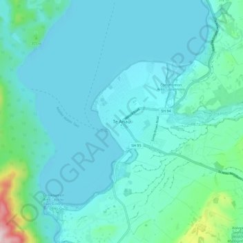 Mappa topografica Te Anau, altitudine, rilievo