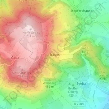 Mappa topografica Träbes, altitudine, rilievo
