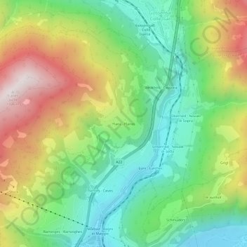 Mappa topografica Flanes, altitudine, rilievo