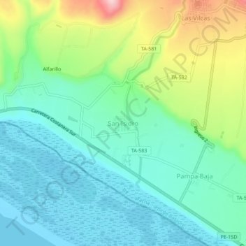 Mappa topografica San Isidro, altitudine, rilievo