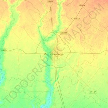 Mappa topografica Muzaffarnagar, altitudine, rilievo