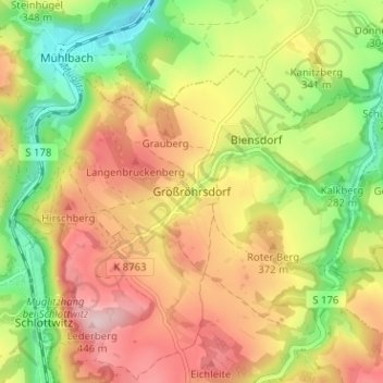 Mappa topografica Großröhrsdorf, altitudine, rilievo