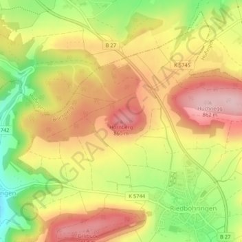 Mappa topografica Hornberg, altitudine, rilievo