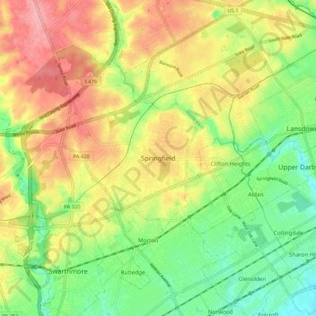 Mappa topografica Springfield, altitudine, rilievo