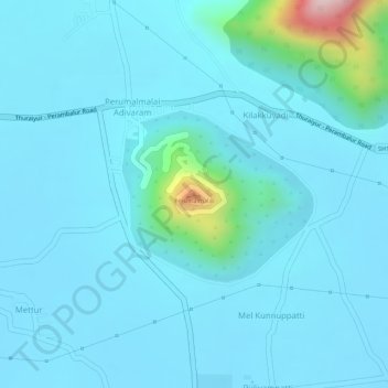 Mappa topografica Perumalmalai, altitudine, rilievo