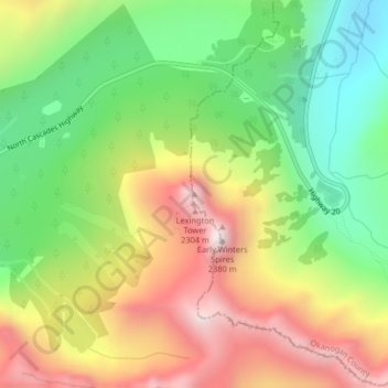 Mappa topografica Liberty Bell Mountain, altitudine, rilievo