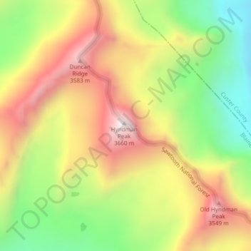 Mappa topografica Hyndman Peak, altitudine, rilievo