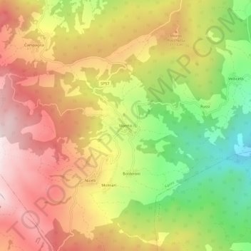 Mappa topografica Mareto, altitudine, rilievo