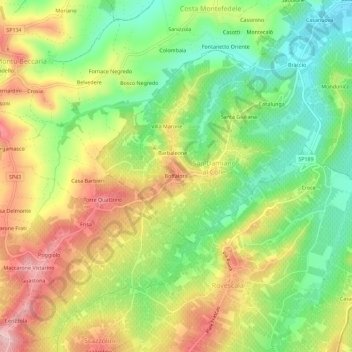 Mappa topografica Boffalora, altitudine, rilievo