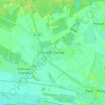 Mappa topografica Turnow, altitudine, rilievo