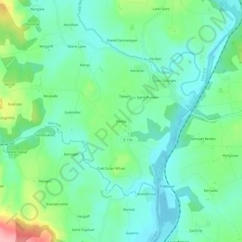 Mappa topografica Kerlay, altitudine, rilievo