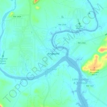 Mappa topografica Kingsland, altitudine, rilievo