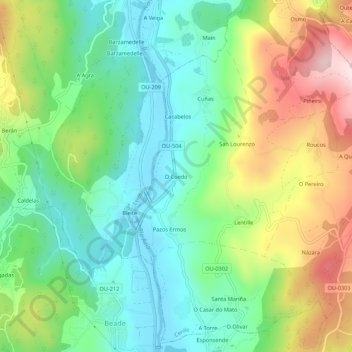 Mappa topografica O Coedo, altitudine, rilievo