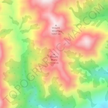 Mappa topografica Mount Blanc, altitudine, rilievo