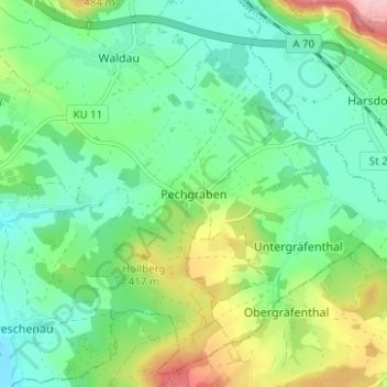 Mappa topografica Pechgraben, altitudine, rilievo