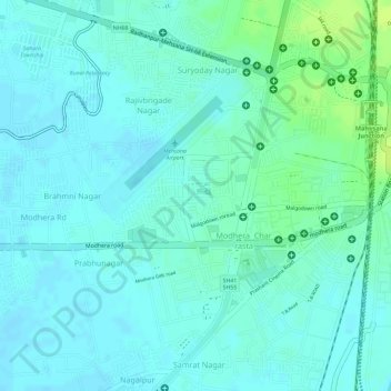 Mappa topografica Modhera Circle, altitudine, rilievo