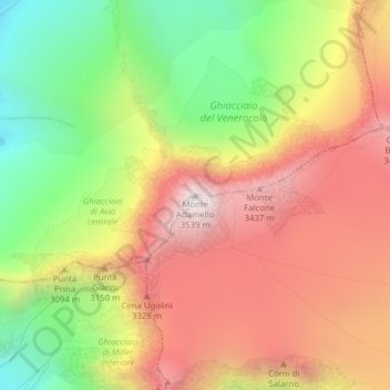 Mappa topografica Monte Adamello, altitudine, rilievo