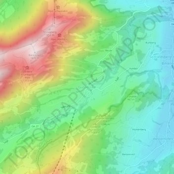 Mappa topografica Gunzesried, altitudine, rilievo