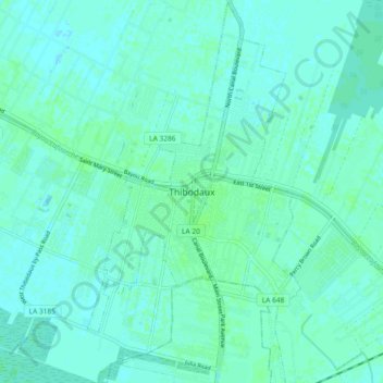 Mappa topografica Thibodaux, altitudine, rilievo