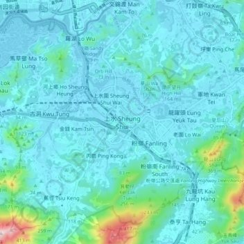 Mappa topografica 上水, altitudine, rilievo
