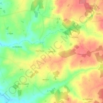 Mappa topografica Landrevie, altitudine, rilievo