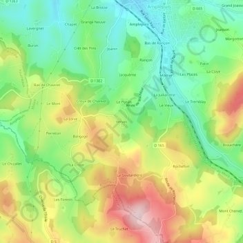 Mappa topografica Vervas, altitudine, rilievo