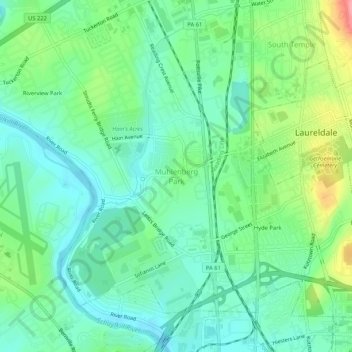 Mappa topografica Muhlenberg Park, altitudine, rilievo