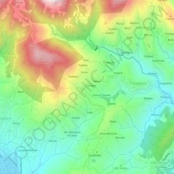 Mappa topografica Stellio, altitudine, rilievo
