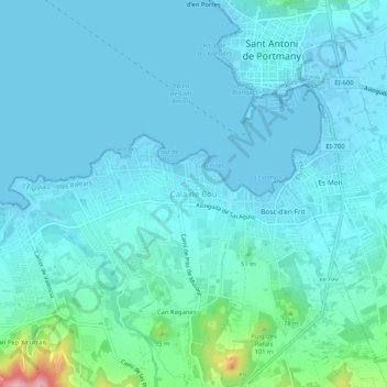 Mappa topografica Cala de Bou, altitudine, rilievo