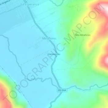 Mappa topografica Llamaquizu, altitudine, rilievo