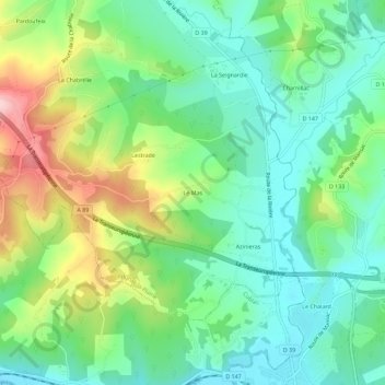 Mappa topografica Le Mas, altitudine, rilievo