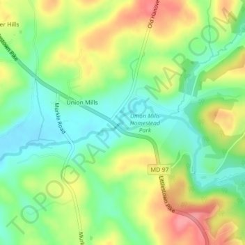 Mappa topografica Union Mills Homestead Park, altitudine, rilievo