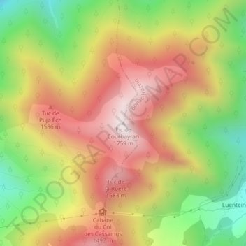 Mappa topografica Pic de Courbayran, altitudine, rilievo