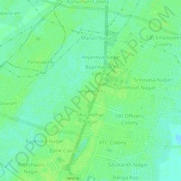 Mappa topografica Gaigalapadu, altitudine, rilievo
