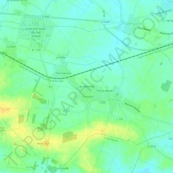 Mappa topografica Les Varennes, altitudine, rilievo