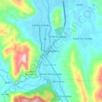 Mappa topografica Tingo María, altitudine, rilievo