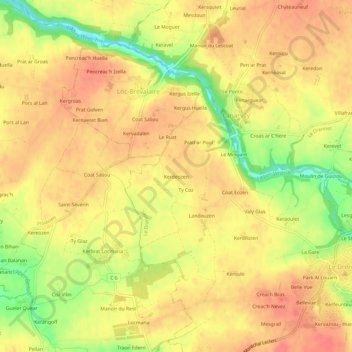 Mappa topografica Kerdeozen, altitudine, rilievo