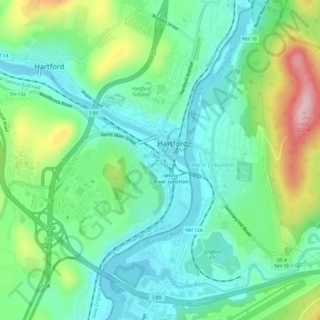 Mappa topografica White River Junction, altitudine, rilievo