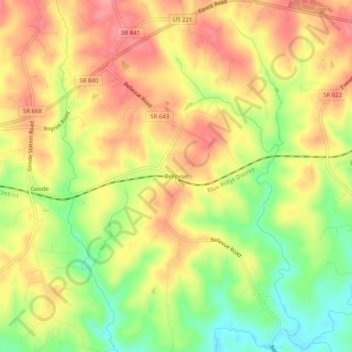 Mappa topografica Bellevue, altitudine, rilievo