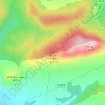 Mappa topografica Alt del Palomaret, altitudine, rilievo