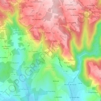 Mappa topografica Le Verdier, altitudine, rilievo