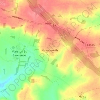 Mappa topografica Greatworth, altitudine, rilievo