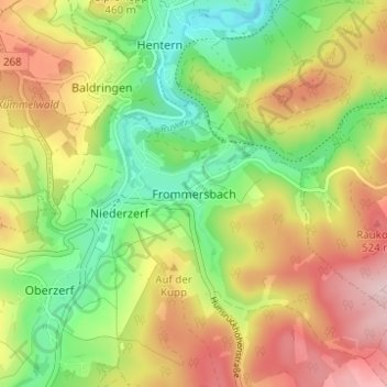 Mappa topografica Frommersbach, altitudine, rilievo