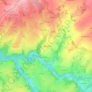 Mappa topografica Le Grand Drablet, altitudine, rilievo