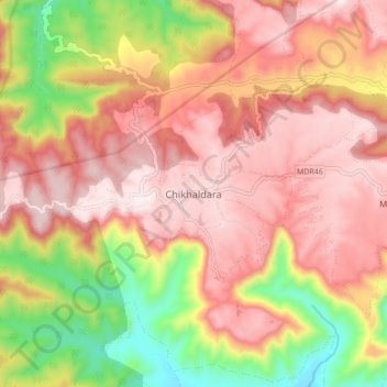 Mappa topografica Chikhaldara, altitudine, rilievo