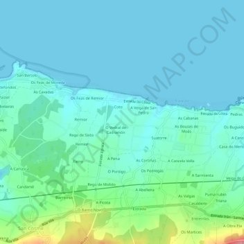 Mappa topografica As Brañas, altitudine, rilievo