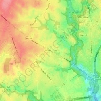 Mappa topografica Campbell Corner, altitudine, rilievo
