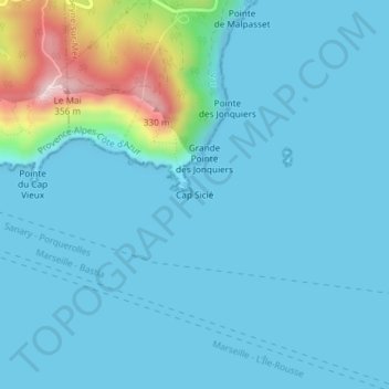 Mappa topografica Cap Sicié, altitudine, rilievo